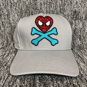 VTG Tokidoki Marvel Spider-Man Snapback Hat Mens Grey Skull Crossbones  Cap Rare